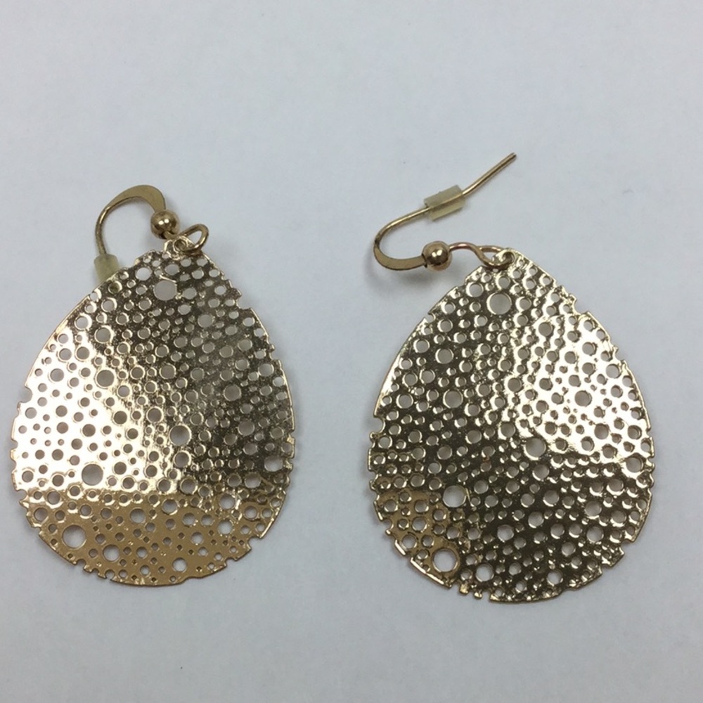 Gold Tone Teardrop Earrings Lightweight Pierced Statement Boho